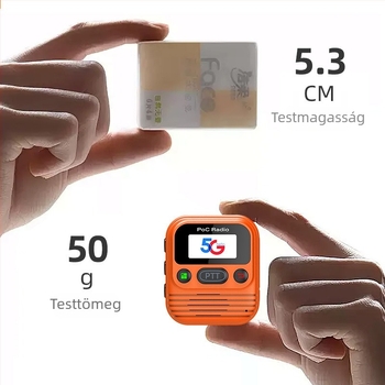 Binqi csíptetős interkom hangszóró | Frekvenciasáv >50 km | Teoretikus kommunikációs távolság 3–5 km | Lítium-ion 2500 mAh | Hálózat: 5G/4G/3G/2G | Porálló