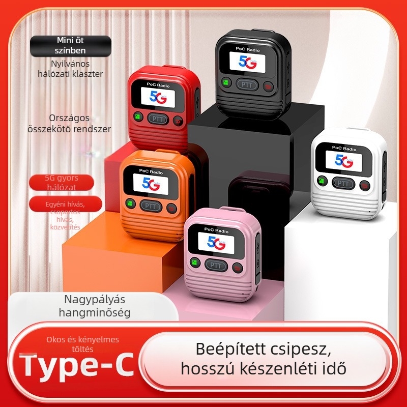 Binqi csíptetős interkom hangszóró | Frekvenciasáv >50 km | Teoretikus kommunikációs távolság 3–5 km | Lítium-ion 2500 mAh | Hálózat: 5G/4G/3G/2G | Porálló
