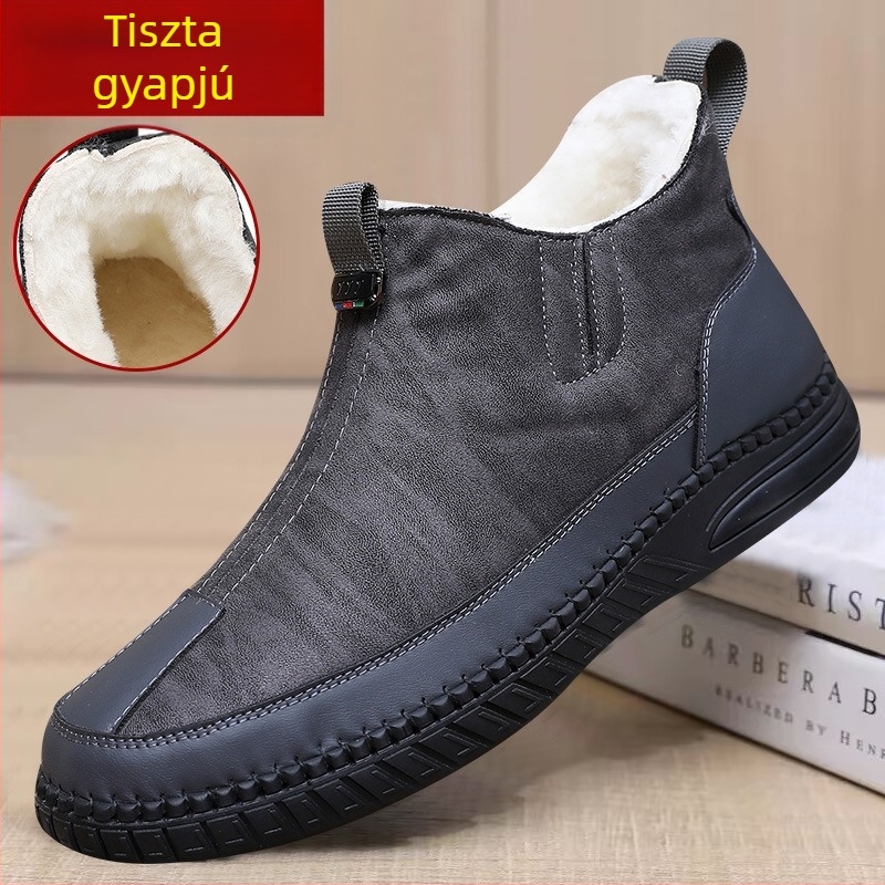 Téli férfi pamut papucs fleece béléssel, csúszásmentes, puha talppal, vastagított felsőrész