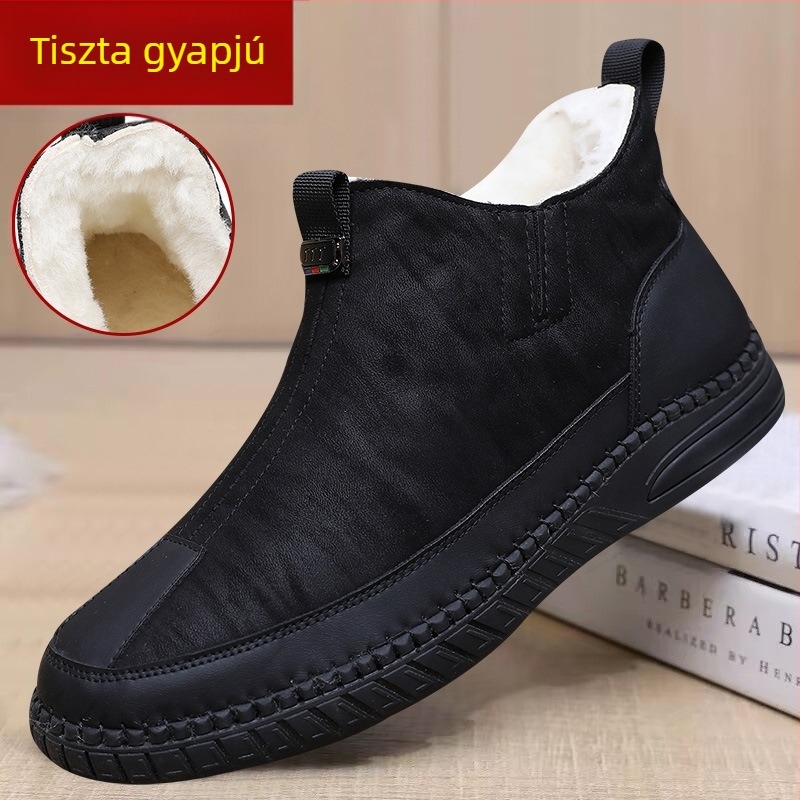 Téli férfi pamut papucs fleece béléssel, csúszásmentes, puha talppal, vastagított felsőrész