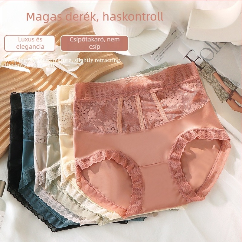 Női magas derekú Ice Silk bugyi, antibakteriális, lélegző, egyszínű, satin-fényű felülettel