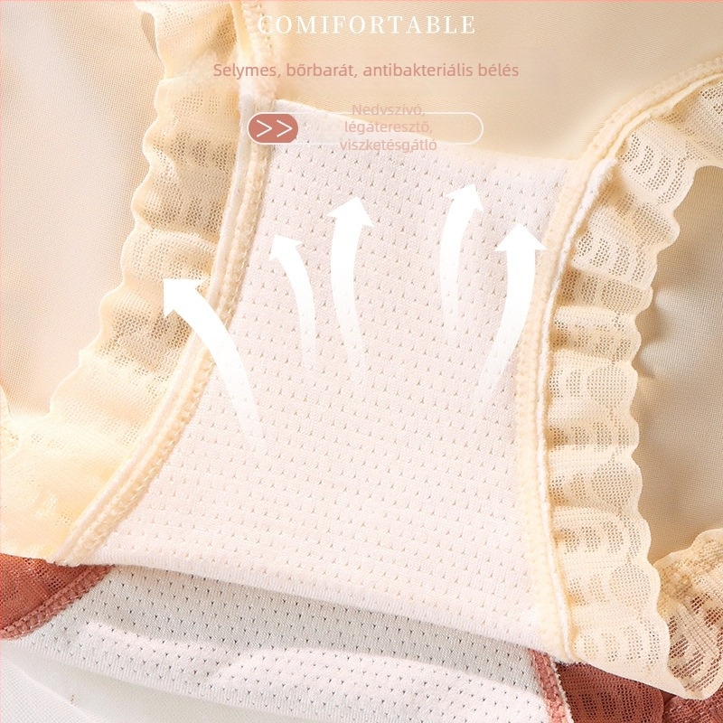 Női magas derekú Ice Silk bugyi, antibakteriális, lélegző, egyszínű, satin-fényű felülettel
