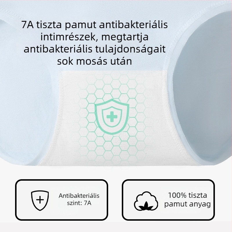 Női pamut alsónemű középmagas derékkal, lélegző és antibakteriális; fő anyag 90–95% pamut, ágyéktakaró 100% pamut