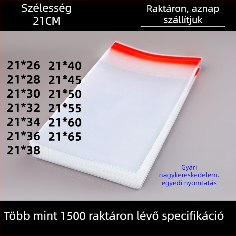 OPP öntapadós átlátszó csomagoló zacskó nyomtatott logóval | Anyag: műanyag; Szélesség tolerancia: 2 mm; Használat: kis tárgyak csomagolására, például ékszerek