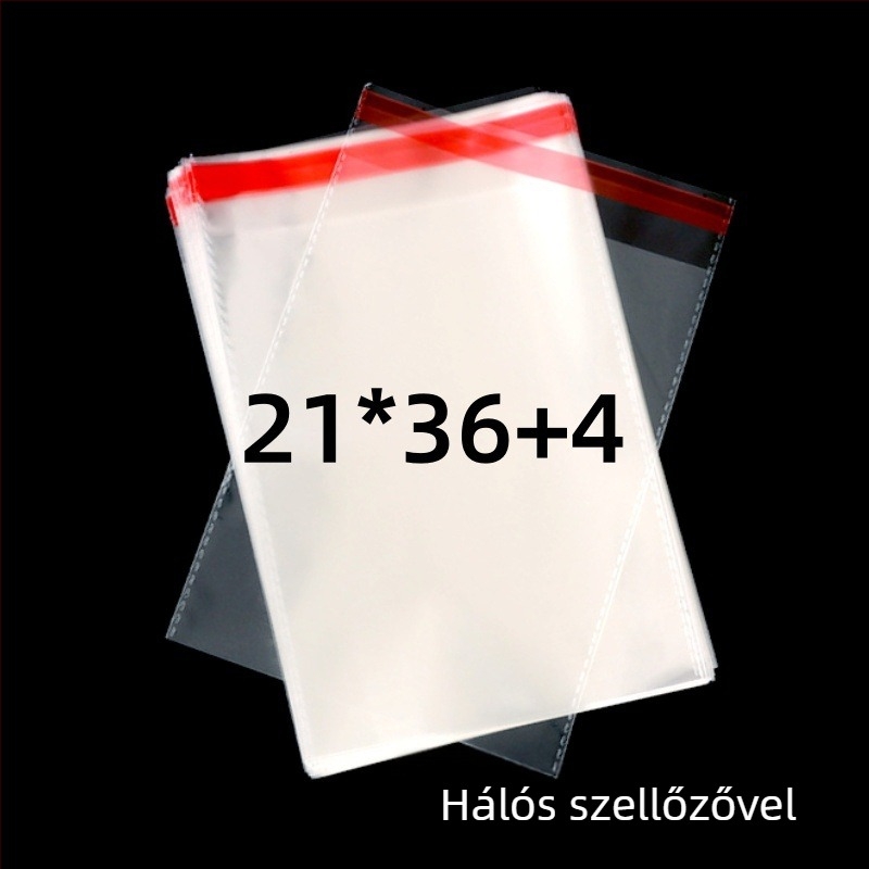 OPP öntapadós átlátszó csomagoló zacskó nyomtatott logóval | Anyag: műanyag; Szélesség tolerancia: 2 mm; Használat: kis tárgyak csomagolására, például ékszerek