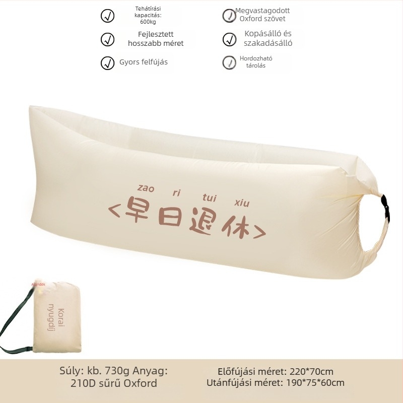 Lecamp egyszemélyes felfújható ágy – hordozható kempingmegoldás (730 g; teherbírás 300 kg; Oxford anyag; kétszintes konstrukció)