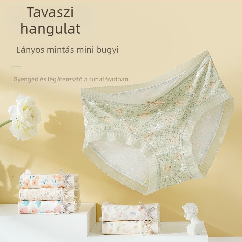 Virágmintás női alsónemű, varrás nélküli, középmagas derekú, könnyű, légáteresztő, antibakteriális, regenerált cellulóz rostból