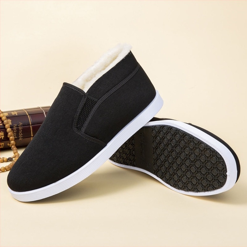 Férfi mindennapi slip-on textilcipő, Old Beijing stílus, felső része lenből, műanyag talp