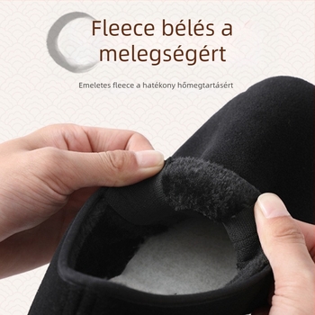 Férfi téli gyapjúbélelt vászon papucs, alacsony profil, casual, csúszásmentes PVC talppal, pamut felső