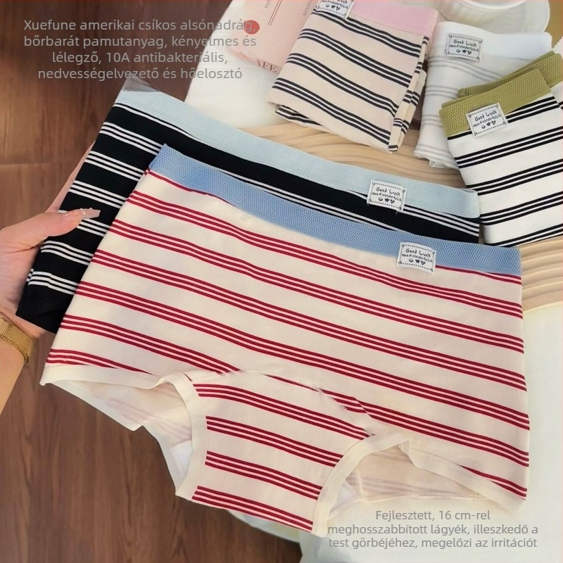 Női boxer briefs csíkos, középmagas derék, lélegző pamut 90–95%, antibakteriális bélés 100% pamut