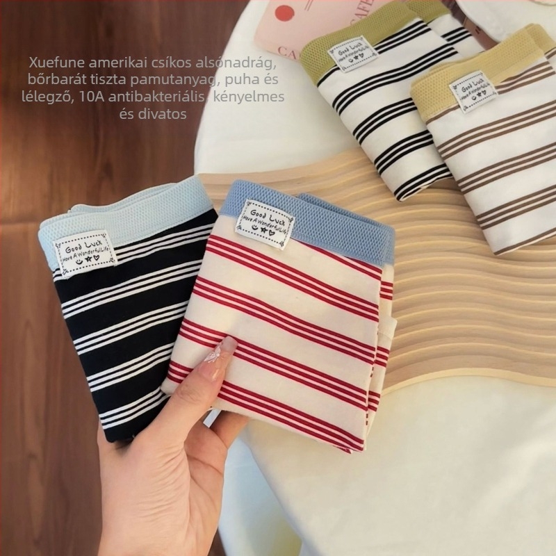 Női boxer briefs csíkos, középmagas derék, lélegző pamut 90–95%, antibakteriális bélés 100% pamut