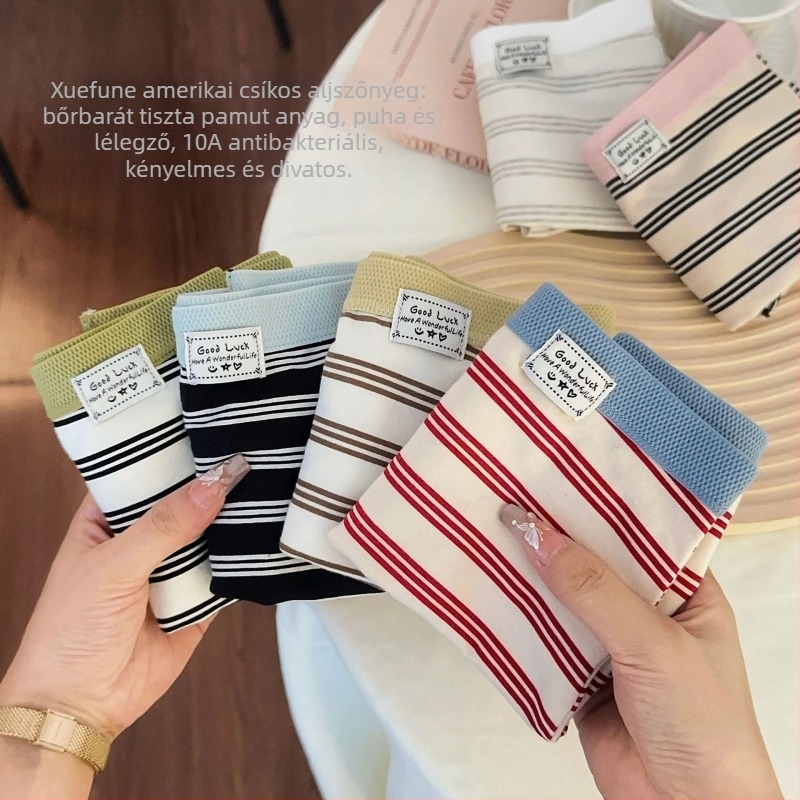Női boxer briefs csíkos, középmagas derék, lélegző pamut 90–95%, antibakteriális bélés 100% pamut