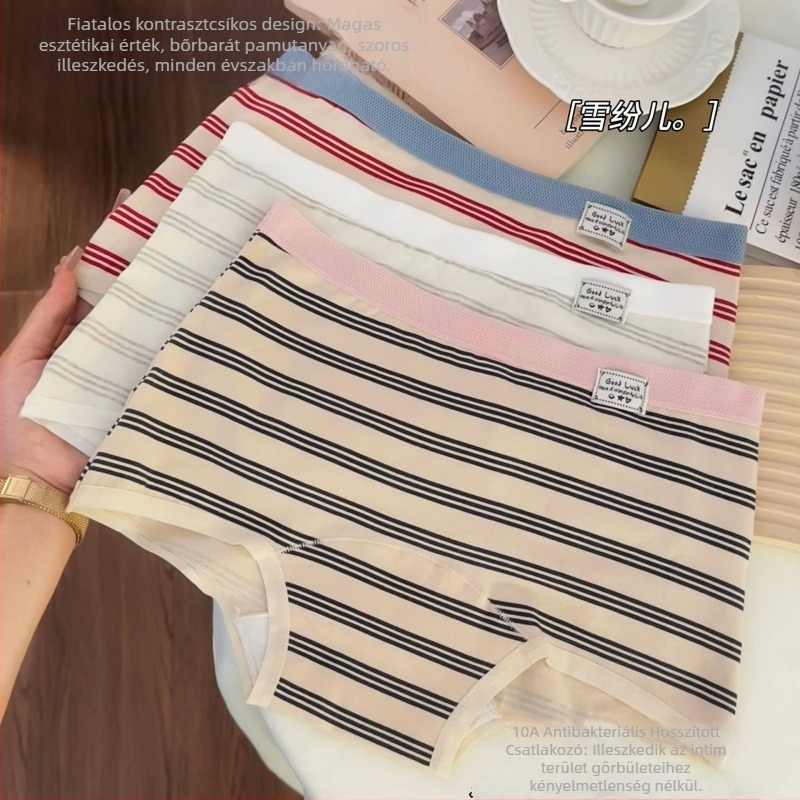 Női boxer briefs csíkos, középmagas derék, lélegző pamut 90–95%, antibakteriális bélés 100% pamut
