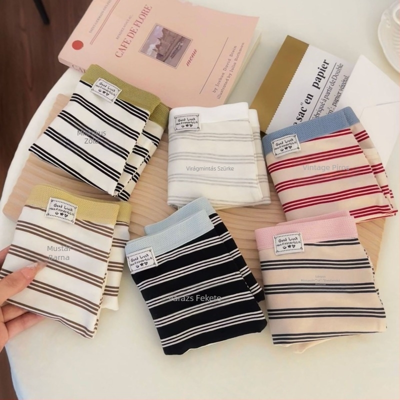 Női boxer briefs csíkos, középmagas derék, lélegző pamut 90–95%, antibakteriális bélés 100% pamut