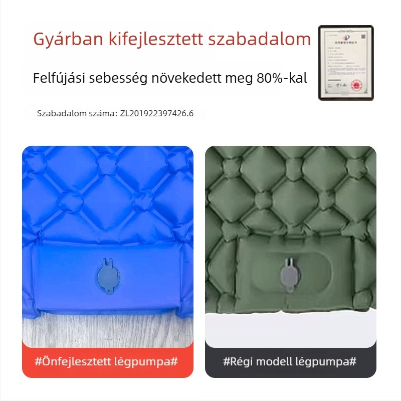 Lábpedálos kézi pumpával felfújható kemping matrac TPU gyémánt alakú szerkezettel és beépített párnával, egy személy számára, 600 g