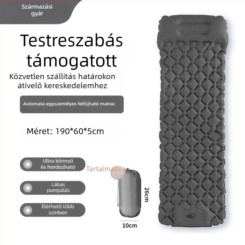 Lábpedálos kézi pumpával felfújható kemping matrac TPU gyémánt alakú szerkezettel és beépített párnával, egy személy számára, 600 g