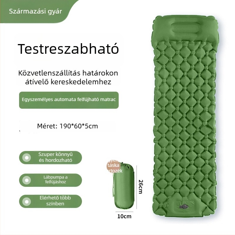 Lábpedálos kézi pumpával felfújható kemping matrac TPU gyémánt alakú szerkezettel és beépített párnával, egy személy számára, 600 g