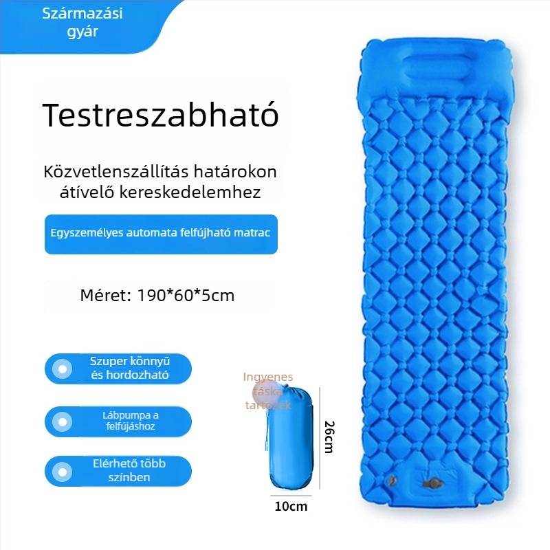 Lábpedálos kézi pumpával felfújható kemping matrac TPU gyémánt alakú szerkezettel és beépített párnával, egy személy számára, 600 g