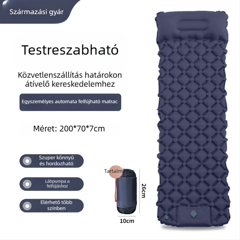 Lábpedálos kézi pumpával felfújható kemping matrac TPU gyémánt alakú szerkezettel és beépített párnával, egy személy számára, 600 g