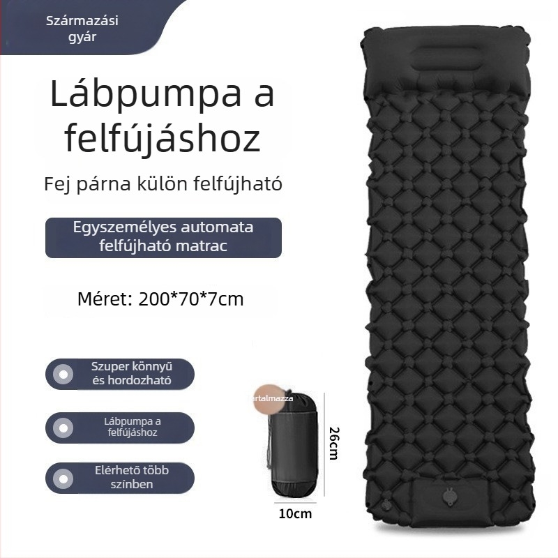 Lábpedálos kézi pumpával felfújható kemping matrac TPU gyémánt alakú szerkezettel és beépített párnával, egy személy számára, 600 g