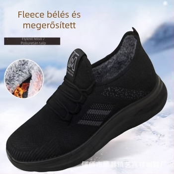 Férfi téli papucs Fly-Knit felsőrésszel, vastagabb bélés, csúszásmentes PU talppal