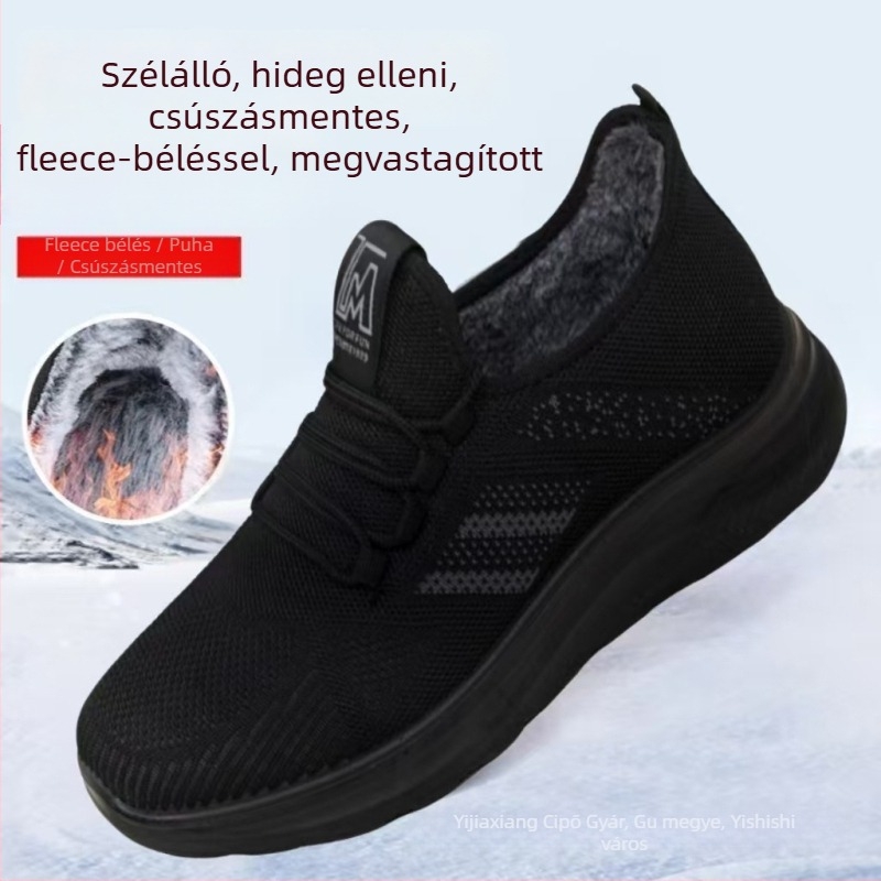 Férfi téli papucs Fly-Knit felsőrésszel, vastagabb bélés, csúszásmentes PU talppal
