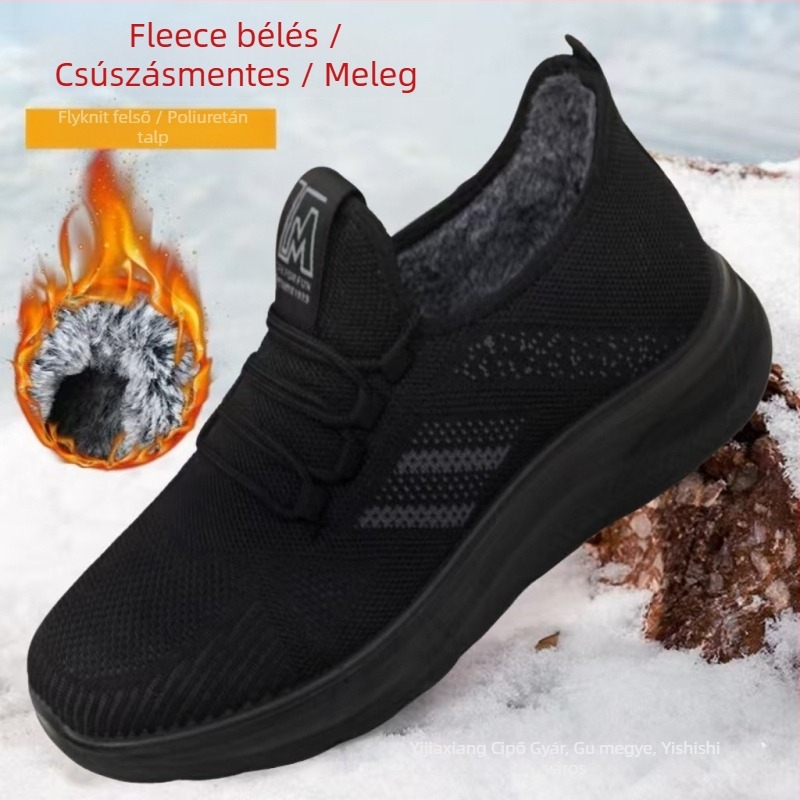 Férfi téli papucs Fly-Knit felsőrésszel, vastagabb bélés, csúszásmentes PU talppal
