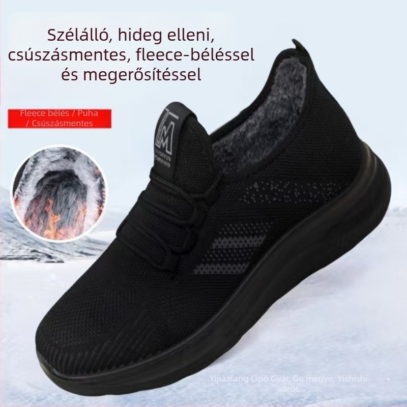 Férfi téli papucs Fly-Knit felsőrésszel, vastagabb bélés, csúszásmentes PU talppal