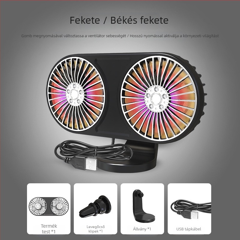 F211 autós USB kétfejű ventilátor a légáramlathoz, 5W