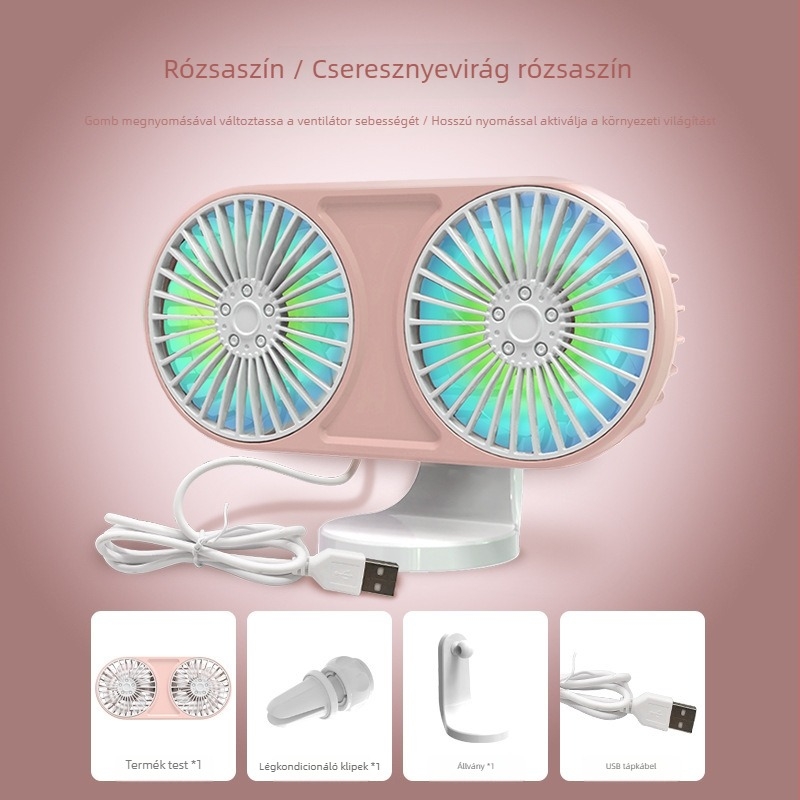 F211 autós USB kétfejű ventilátor a légáramlathoz, 5W