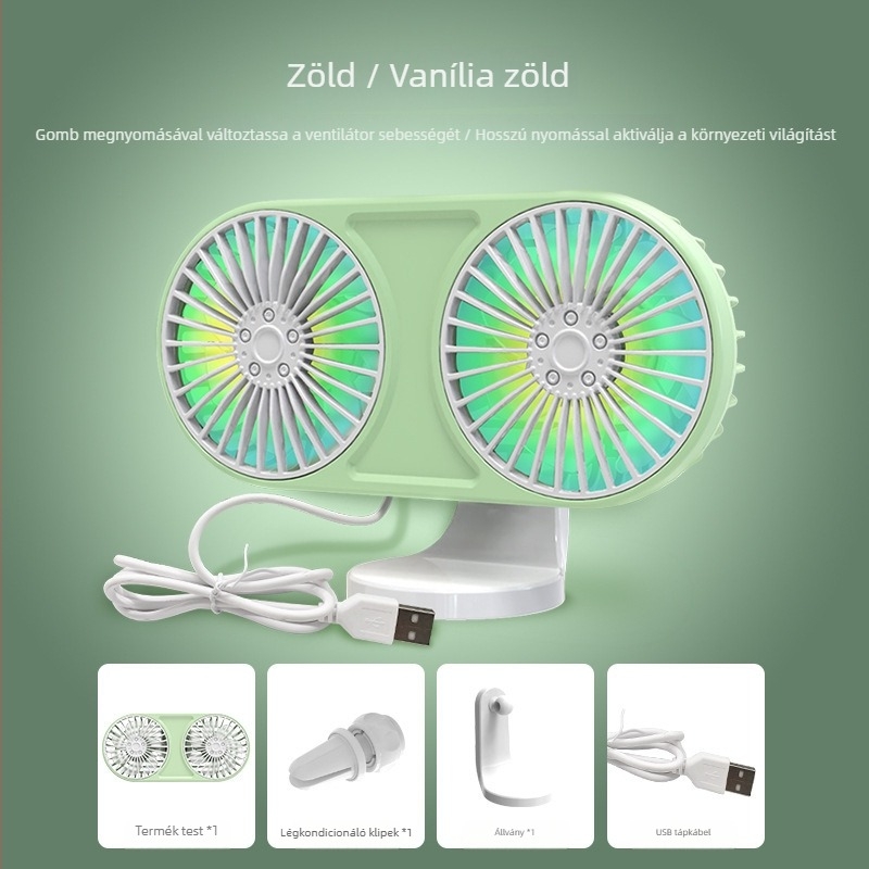 F211 autós USB kétfejű ventilátor a légáramlathoz, 5W