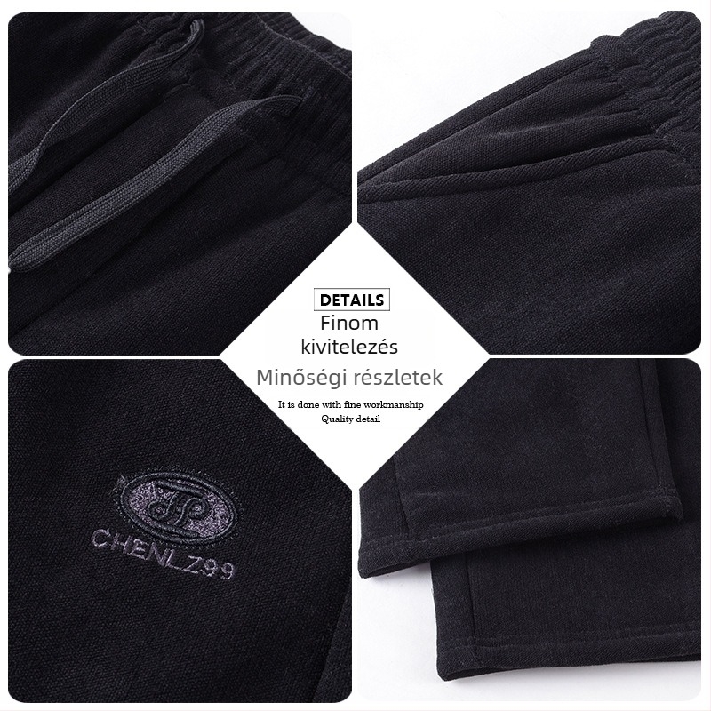 Corduroy férfi szabadidőnadrág fleece béléssel, téli vastag anyagból, magas derékkal, egyenes szabású, idősebbeknek