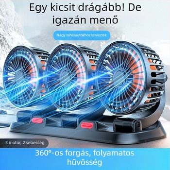 Autóba szerelt elektromos ventilátor, 24V, háromfejű, ultracsendes, USB-tápellátású, furgonokhoz és teherautókhoz