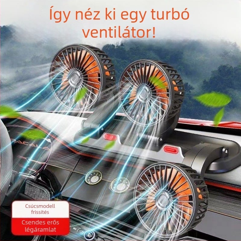 Autóba szerelt elektromos ventilátor, 24V, háromfejű, ultracsendes, USB-tápellátású, furgonokhoz és teherautókhoz