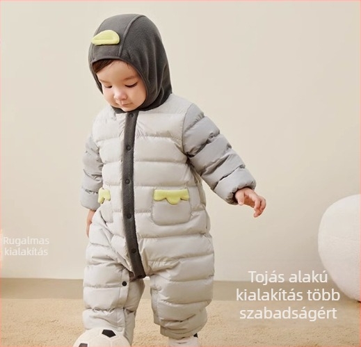Téli egyrészes babaruha pehelytöltéssel, kapucnival, levehető kapucnival, 1–3 éveseknek