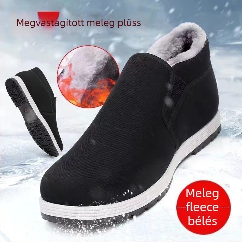 Férfi téli slip-on papucs pamutszövetes felsőrésszel, PVC talppal, vastagított párnázással
