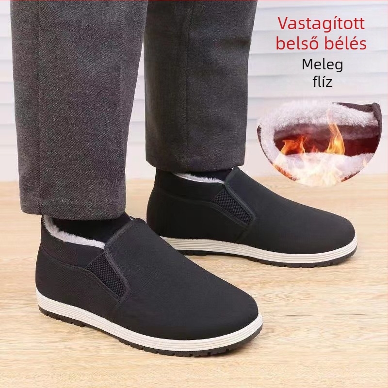 Férfi téli slip-on papucs pamutszövetes felsőrésszel, PVC talppal, vastagított párnázással