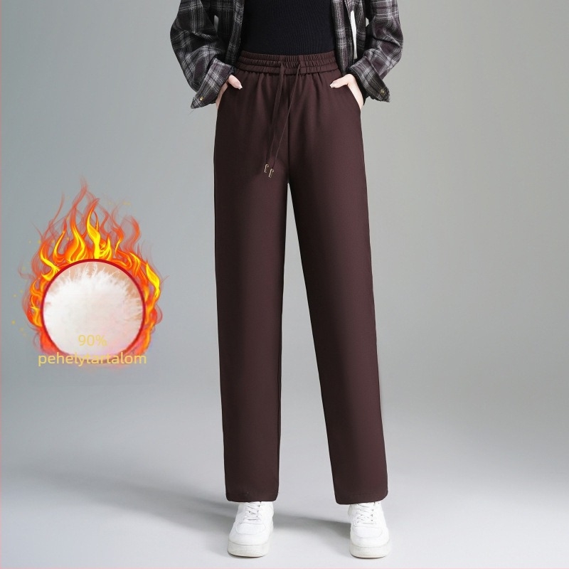 Női téli bélelt nadrág, laza szabású egyenes fazon, fő anyag poliészter >95%, spandex <30%, mikroelasztikusság, téli szezon 2025