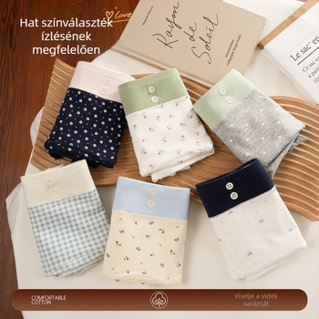 Női pamut alsónemű, A osztály, 100% pamut, légáteresztő, antibakteriális, középmagas derekú, pöttyös mintával, gombos zárás