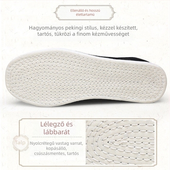 Férfi vászoncipő, kézzel készített, négyzetes orr, felsőrész pamutvászon, csíkos mintázat, alacsony sarok 1–3 cm, talp viszkóz