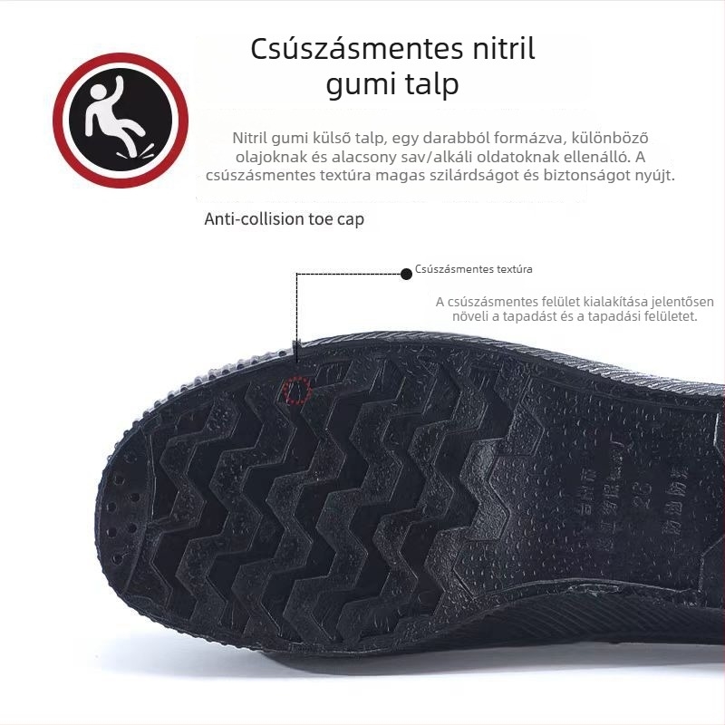Olajálló, csúszásmentes cipő konyha és műhely számára — vászon felsőrész, kerek orr, sík sarok, férfi