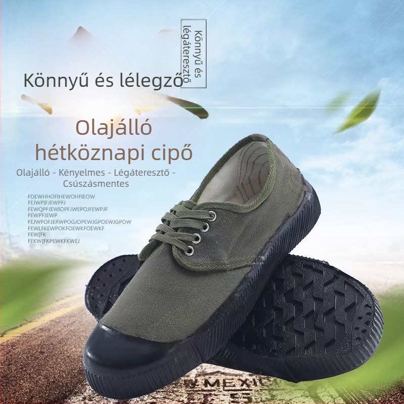Olajálló, csúszásmentes cipő konyha és műhely számára — vászon felsőrész, kerek orr, sík sarok, férfi