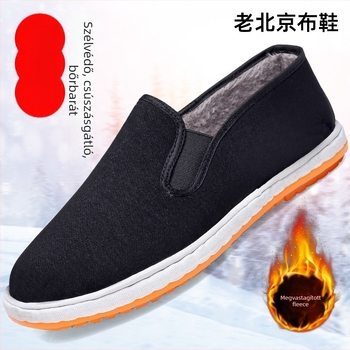 Uniszex pamut slip-on téli lábbelik, alacsony felsőrésszel, műanyag talppal