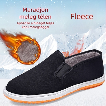 Uniszex pamut slip-on téli lábbelik, alacsony felsőrésszel, műanyag talppal