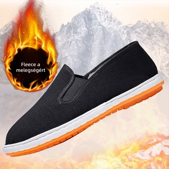 Uniszex pamut slip-on téli lábbelik, alacsony felsőrésszel, műanyag talppal