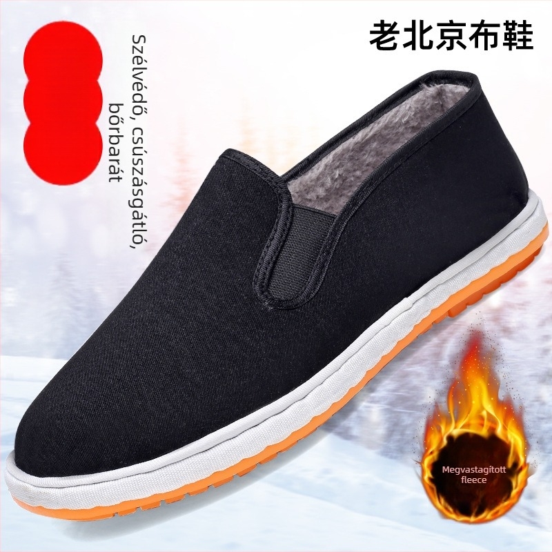 Uniszex pamut slip-on téli lábbelik, alacsony felsőrésszel, műanyag talppal