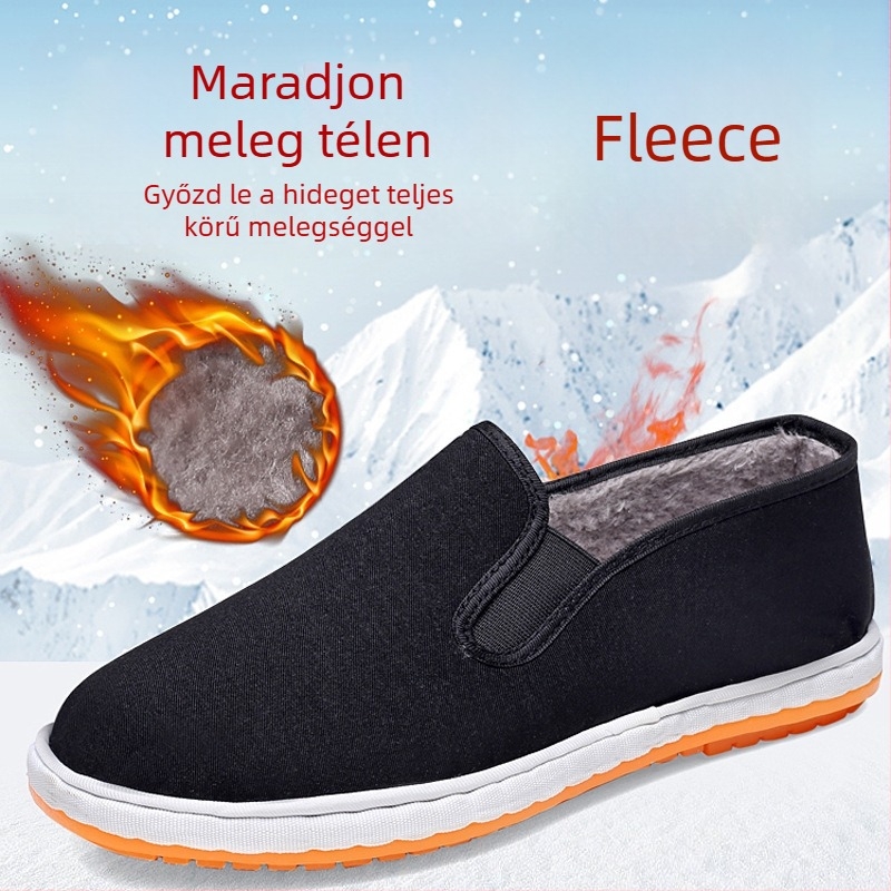Uniszex pamut slip-on téli lábbelik, alacsony felsőrésszel, műanyag talppal