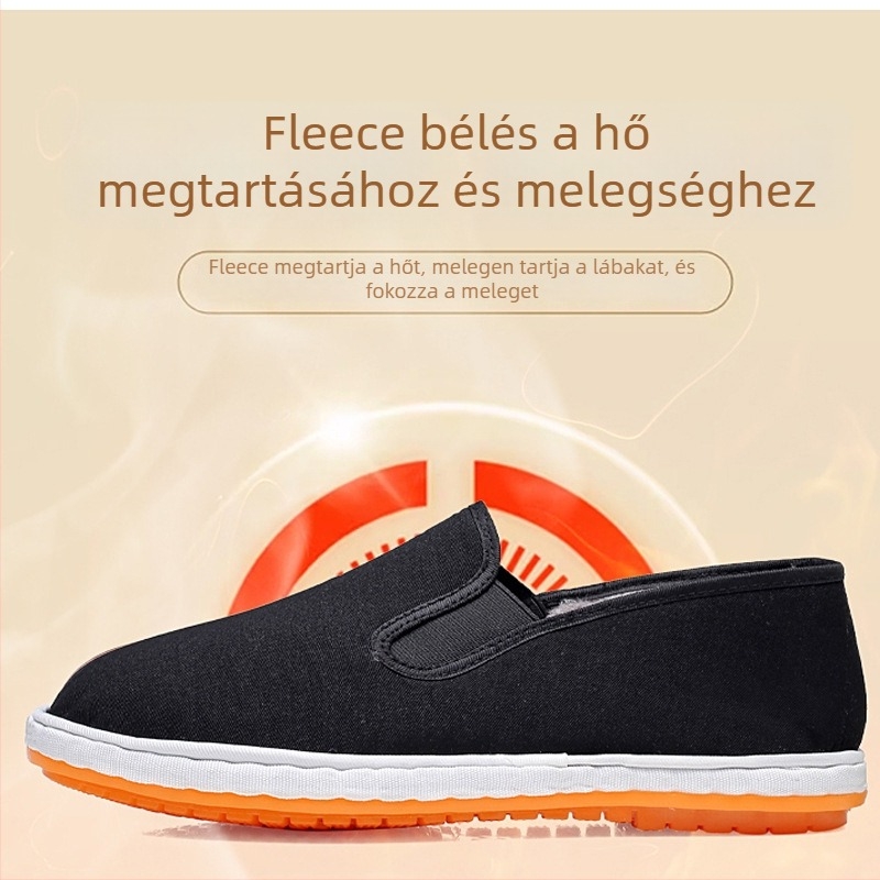 Uniszex pamut slip-on téli lábbelik, alacsony felsőrésszel, műanyag talppal
