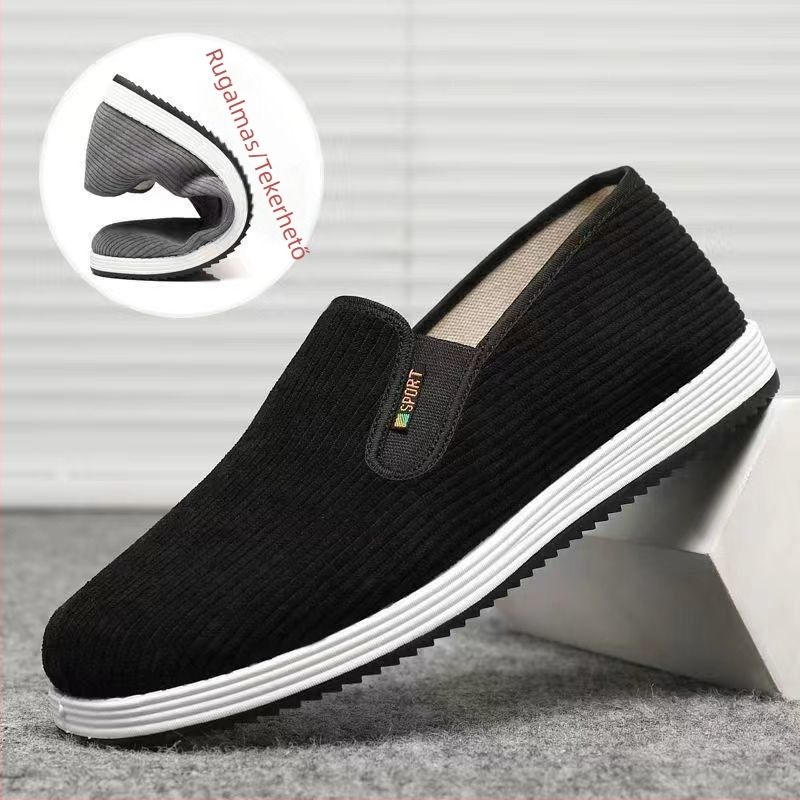 Férfi pamut felsőrészű slip-on cipő, gumi talppal, kerek orrú, légáteresztő, nyárra alkalmas