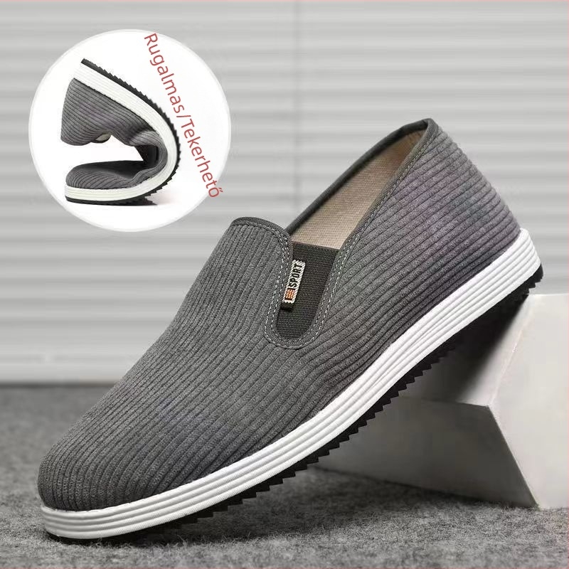 Férfi pamut felsőrészű slip-on cipő, gumi talppal, kerek orrú, légáteresztő, nyárra alkalmas